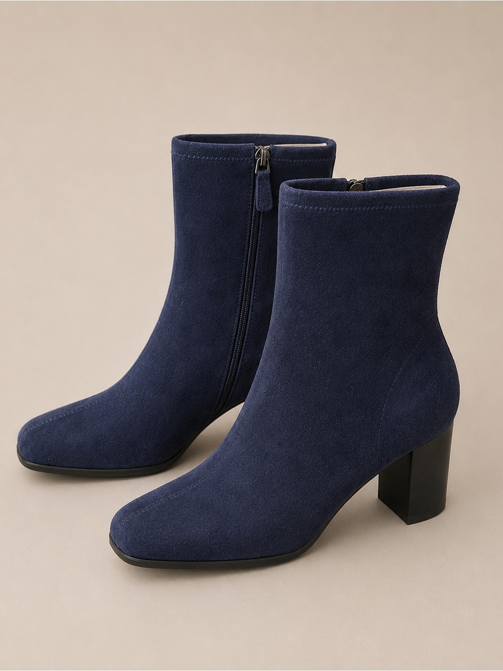Aerosoles Miley Navy Faux Suede Ankle Boots 9W Block Heel